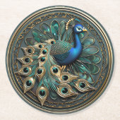 Beautiful Peacock Blue Gold Türkis Kunst, Dichtung Runder Pappuntersetzer (Vorderseite)