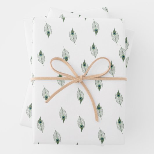 Beautiful Peacock Feather Wrapping Papaer Geschenkpapier Set (Beispiel)