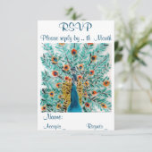 Beautiful Peacock Feathers Bird Art RSVP Karte (Stehend Vorderseite)