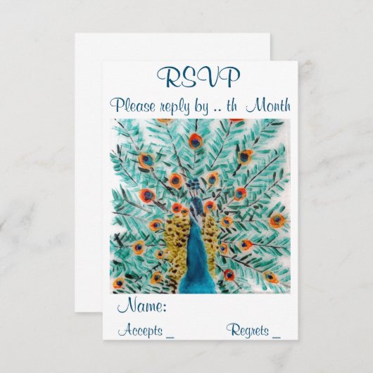 Beautiful Peacock Feathers Bird Art RSVP Karte (Vorne/Hinten)