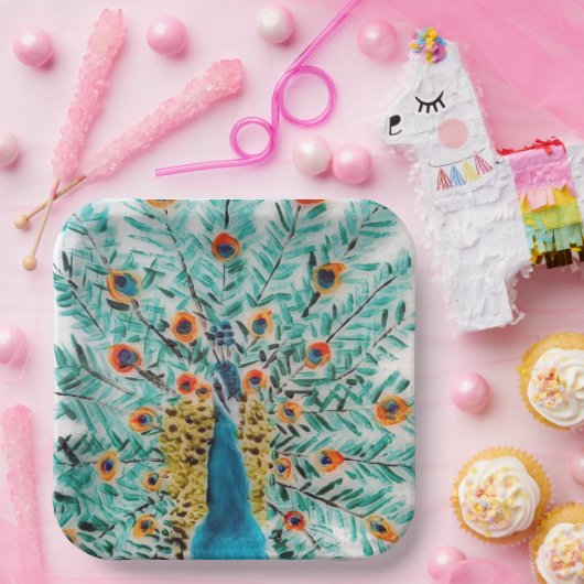 Beautiful Peacock Feathers Pfau Pappteller (Party)