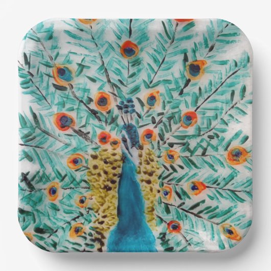Beautiful Peacock Feathers Pfau Pappteller (Vorderseite)