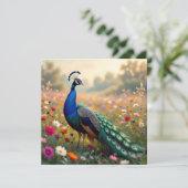 Beautiful Peacock in Field of Flowers  Karte (Stehend Vorderseite)