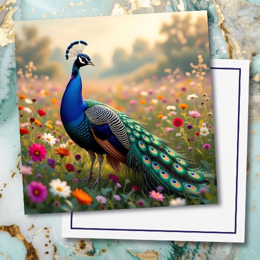 Beautiful Peacock in Field of Flowers  Karte