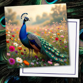 Beautiful Peacock in Field of Flowers  Karte
