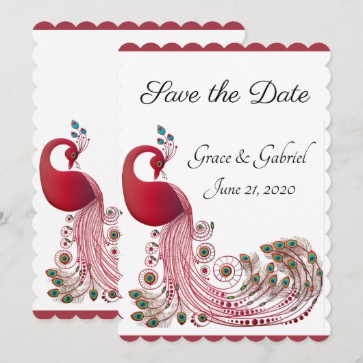 Beautiful Peacock Save The Date (Vorne/Hinten)