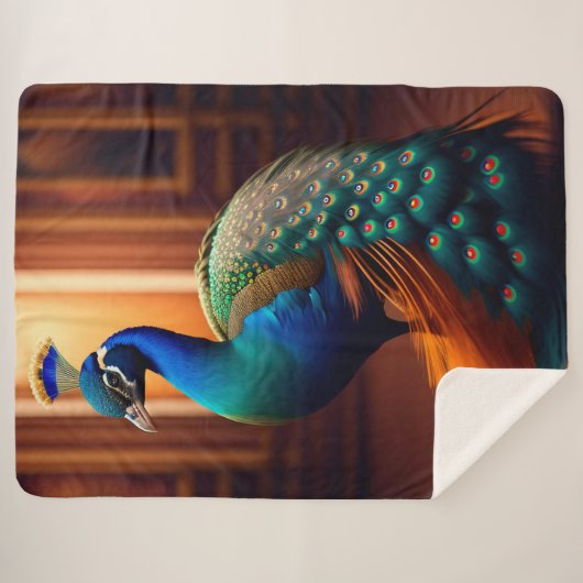 Beautiful Peacock Sherpa Blanket Sherpadecke (Vorderseite (Horizontal))