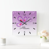 Beautiful Personalized Purple Butterfly Quadratische Wanduhr (Zuhause)