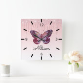Beautiful Personalized Purple Butterfly Quadratische Wanduhr (Zuhause)