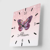 Beautiful Personalized Purple Butterfly Quadratische Wanduhr (Winkel)