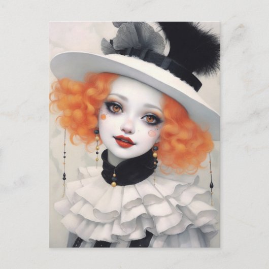 Beautiful Pierrot Girl, Fantasy Art Postkarte (Vorderseite)