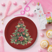 Beautiful Pine Tree Red Christmas  Pappteller (Party)