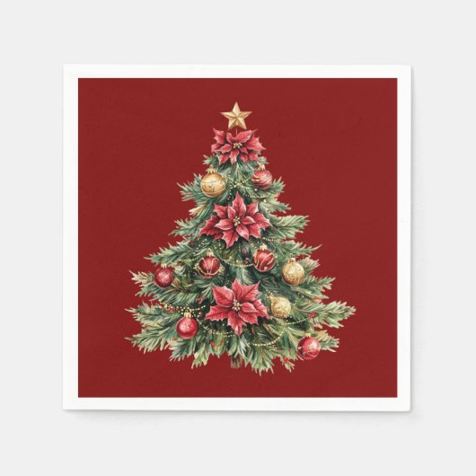 Beautiful Pine Tree Red Christmas Serviette (Vorderseite)