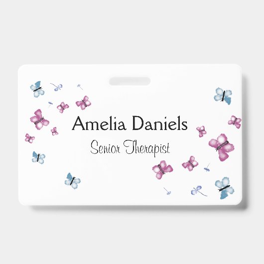 Beautiful Pink and Blue Butterfly Name Tag Ausweis (Vorderseite)