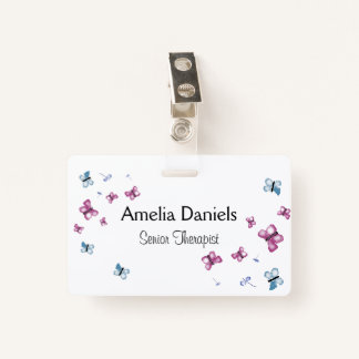 Beautiful Pink and Blue Butterfly Name Tag Ausweis