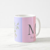 Beautiful Pink Blue Strip Floral Monogram Name Kaffeetasse (VorderseiteRechts)