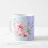 Beautiful Pink Blue Strip Floral Monogram Name Kaffeetasse (Vorderseite Links)