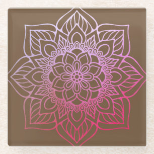 Beautiful Pink Brown Boho Mandala Glasuntersetzer