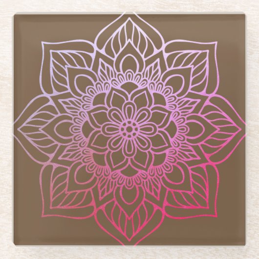 Beautiful Pink Brown Boho Mandala Glasuntersetzer (Vorderseite)
