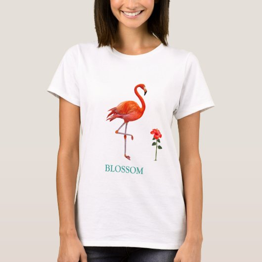 Beautiful Pink Flamingo Bird & Red Hibiskus Blume T-Shirt (Vorderseite)