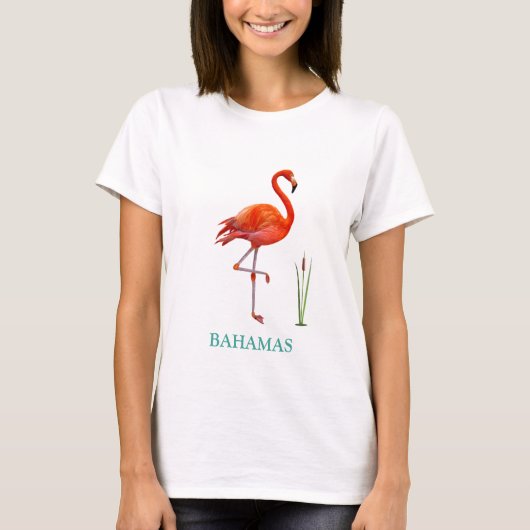 Beautiful Pink Flamingo Bird & Reed Pflanze T - Sh T-Shirt (Vorderseite)