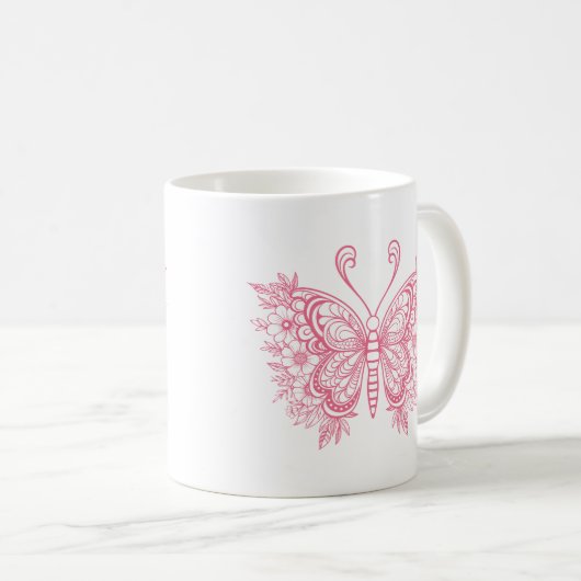Beautiful pink floral butterfly kaffeetasse (VorderseiteRechts)