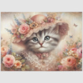 Beautiful Pink Floral Victorian Cat Decoupage Seidenpapier (Vorderseite)