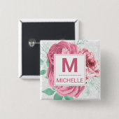 Beautiful Pink Garden Rose Monogram Button (Vorne & Hinten)