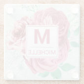 Beautiful Pink Garden Rose Monogram Glasuntersetzer (Rückseite)