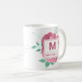 Beautiful Pink Garden Rose Monogram Kaffeetasse (VorderseiteRechts)