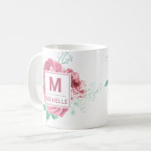 Beautiful Pink Garden Rose Monogram Kaffeetasse (Vorderseite Links)