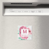Beautiful Pink Garden Rose Monogram Magnet (In Situ (Geschirrspüler))