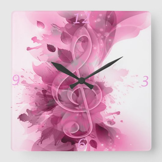 Beautiful pink grey cool splatter flowers leaves quadratische wanduhr (Vorderseite)