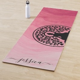 Beautiful Pink Ombre Buddha Tree Individuelle Name Yogamatte
