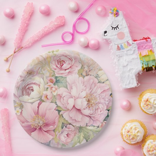 Beautiful pink peonies pappteller (Party)