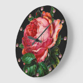 BEAUTIFUL PINK ROSE WITH GEMSTONES GROßE WANDUHR (Winkel)