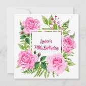 Beautiful Pink Roses 70. Geburtstag Einladung (Vorderseite)