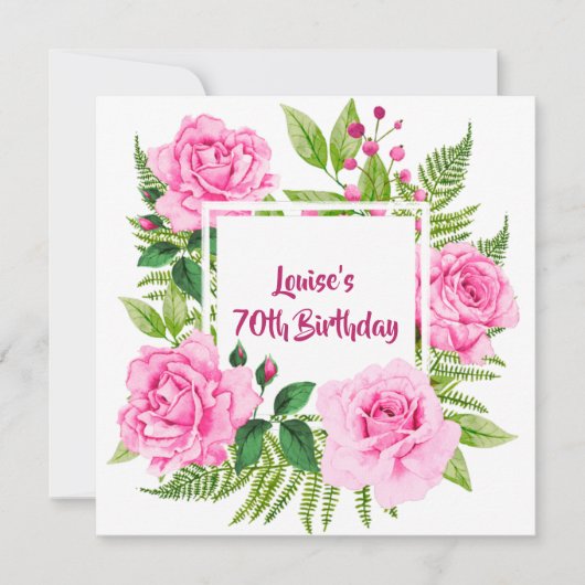 Beautiful Pink Roses 70. Geburtstag Einladung (Vorderseite)