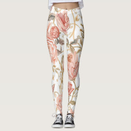 Beautiful  Pink Roses ,Gold , Luxury elegant Leggings
