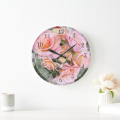 Beautiful Pink Roses Große Wanduhr (Zuhause)