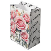 Beautiful Pink Roses Luxury Trendy Collection Mittlere Geschenktüte (Rückseite Schrägansicht)