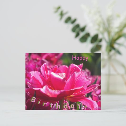 Beautiful Pink Tulip Nah Up Birthday Postcard Postkarte (Stehend Vorderseite)