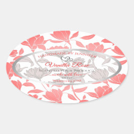 Beautiful Pink White Floral Muster Produktkennzeic Ovaler Aufkleber