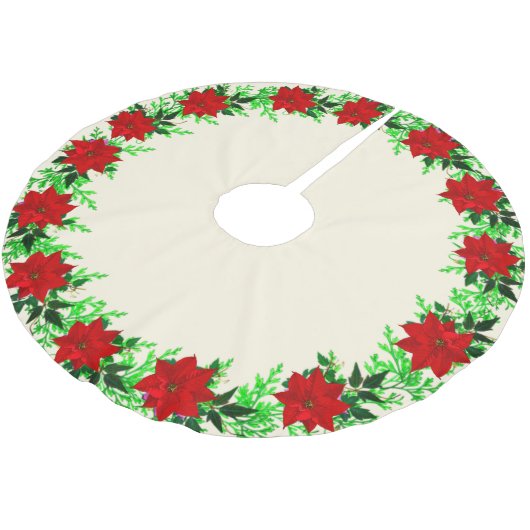 Beautiful Poinsettia Blume Garland on Champagne Polyester Weihnachtsbaumdecke (Schrägansicht)