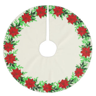 Beautiful Poinsettia Blume Garland on Champagne Polyester Weihnachtsbaumdecke