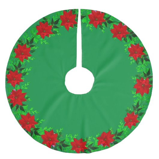 Beautiful Poinsettia Blume Garland on Green Polyester Weihnachtsbaumdecke (Vorderseite)