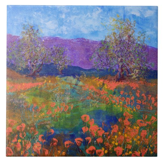 Beautiful Poppy Field Ceramic Tile Fliese (Vorderseite)
