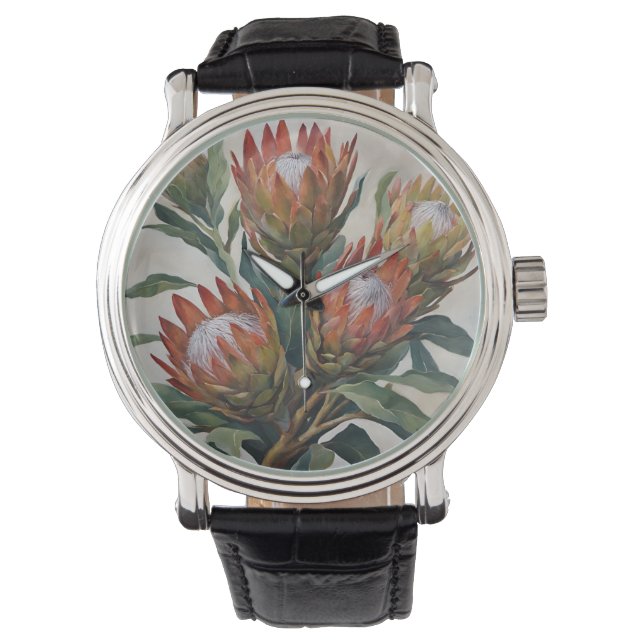 Beautiful Protea Blume aus Südafrika Armbanduhr (Vorderseite)