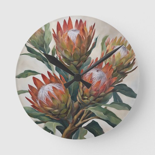 Beautiful Protea Blume aus Südafrika Runde Wanduhr (Vorderseite)