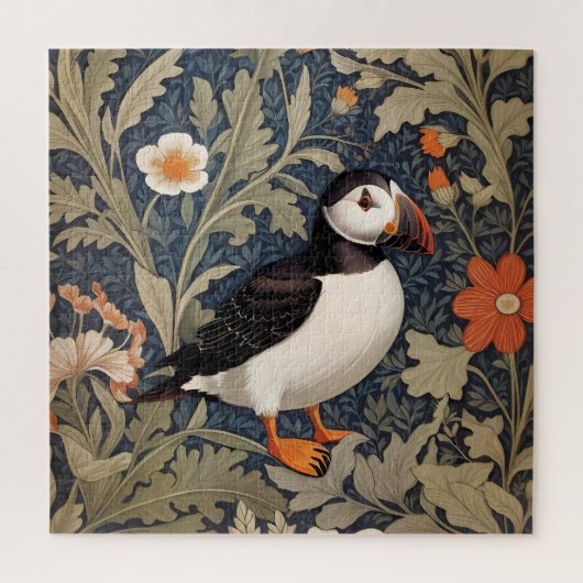 Beautiful Puffin William Morris Inspiriert Puzzle (Vertikal)